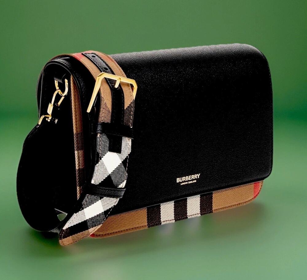 NEW! Black Burberry Mackford Check & Leather Crossbody Bag/$1,895
